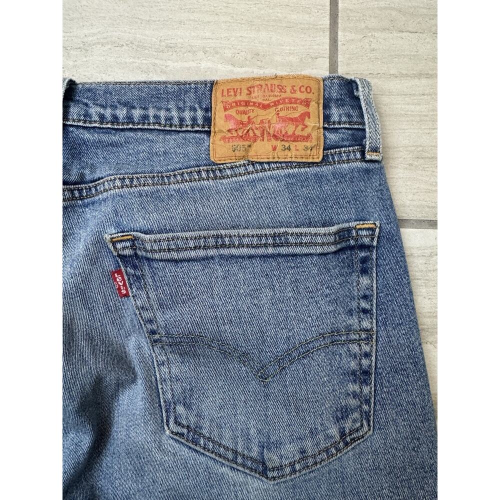 Levis 505 Distressed Jeans Men's Size 34X34 Retro Grunge Stretch Straight Leg - Picture 4 of 7